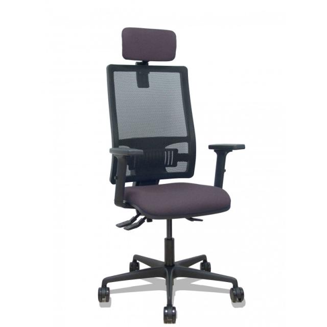 PIQUERAS Y CRESPO - Silla Bormate asincro malla negra asiento bali gris oscuro brazos 2D ruedas 65mm cabecero regulable