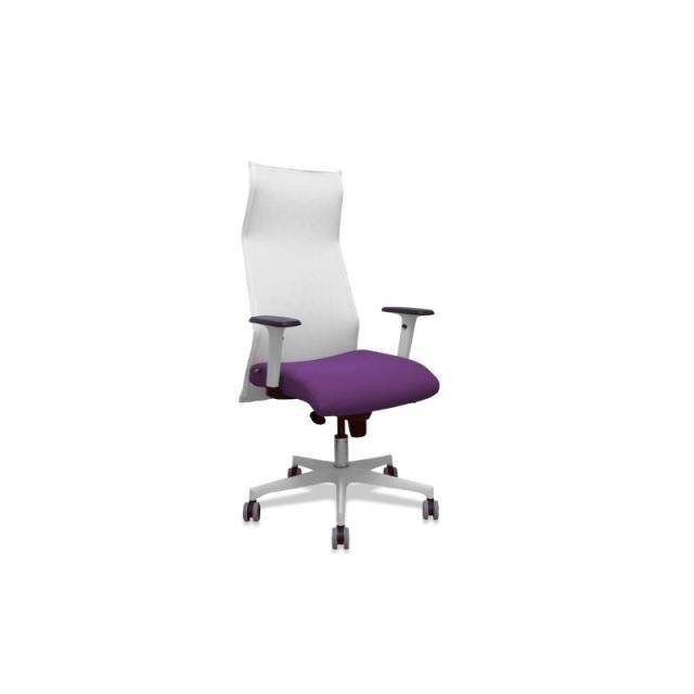 PIQUERAS Y CRESPO - Sillón Sahuco blanco bali morado brazos blancos base blanca ruedas parqué 65mm