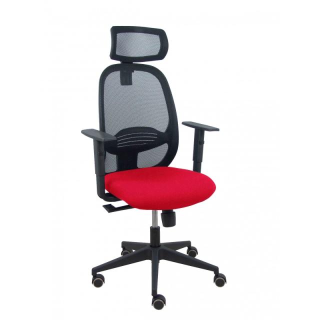 PIQUERAS Y CRESPO - Silla Cilanco negra malla negra asiento bali rojo brazo regulable cabecero regulable