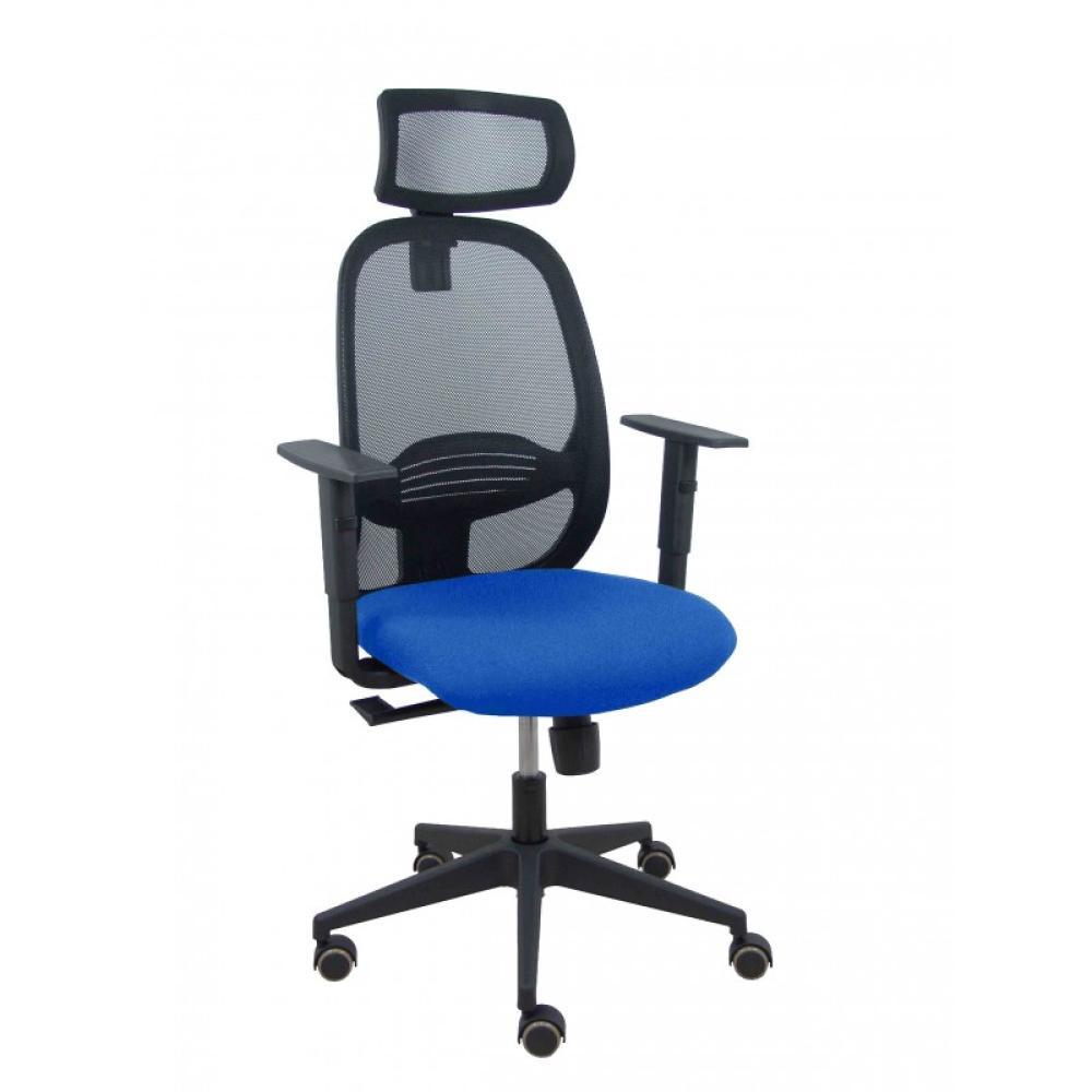 PIQUERAS Y CRESPO - Silla Cilanco negra malla negra asiento bali azul brazo regulable cabecero regulable
