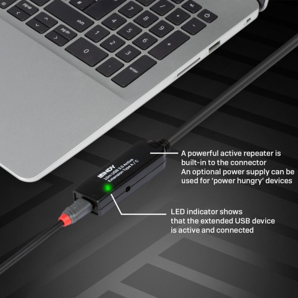 Lindy - 43376 cable USB USB 3.2 Gen 1 (3.1 Gen 1) 10 m USB A USB C Negro