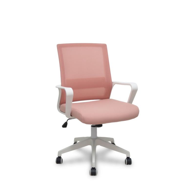 PIQUERAS Y CRESPO - Silla Ergo535 blanca basculante respaldo malla rosa asiento tela rosa ruedas nailon