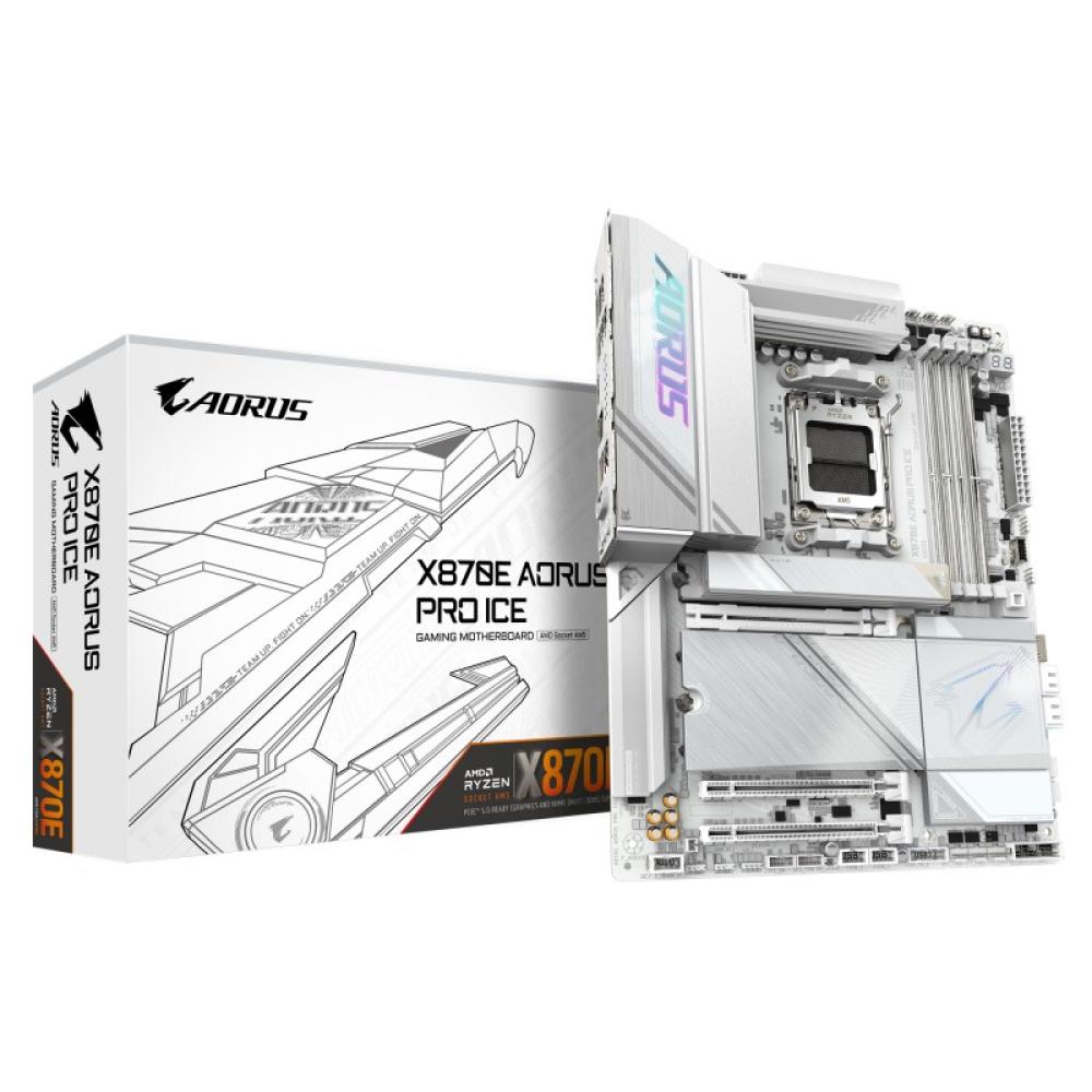 GIGABYTE - X870E AORUS PRO ICE Placa Base - Soporta CPUs AMD Ryzen 9000, 16+2+2 Fases VRM Digital, hasta 8000MHz DDR5 (OC), 3xPC