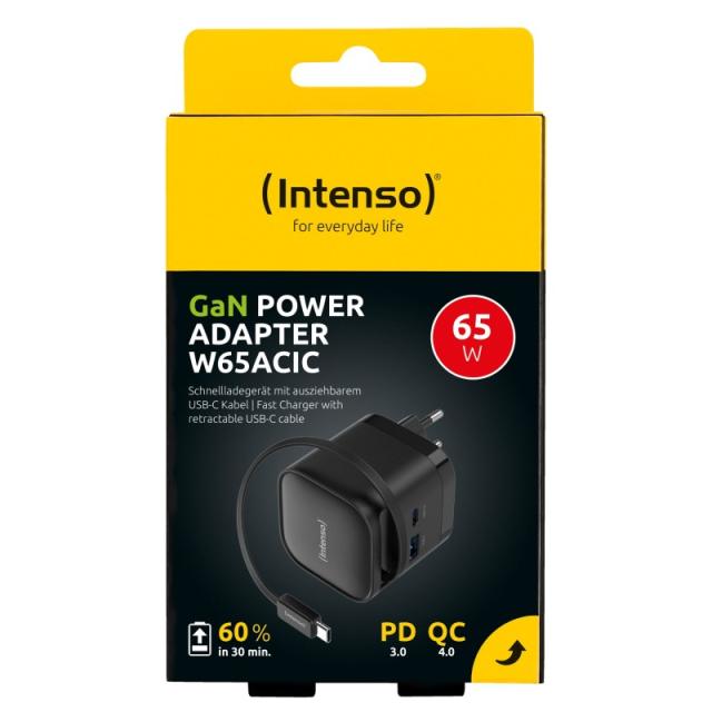 Intenso - 7806520 adaptador e inversor de corriente Interior 65 W Negro - 7806520