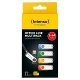 Intenso - 5 x Memoria USB Office Line, 64 GB, USB-A, 3.2 Gen 1x1, colores surtidos