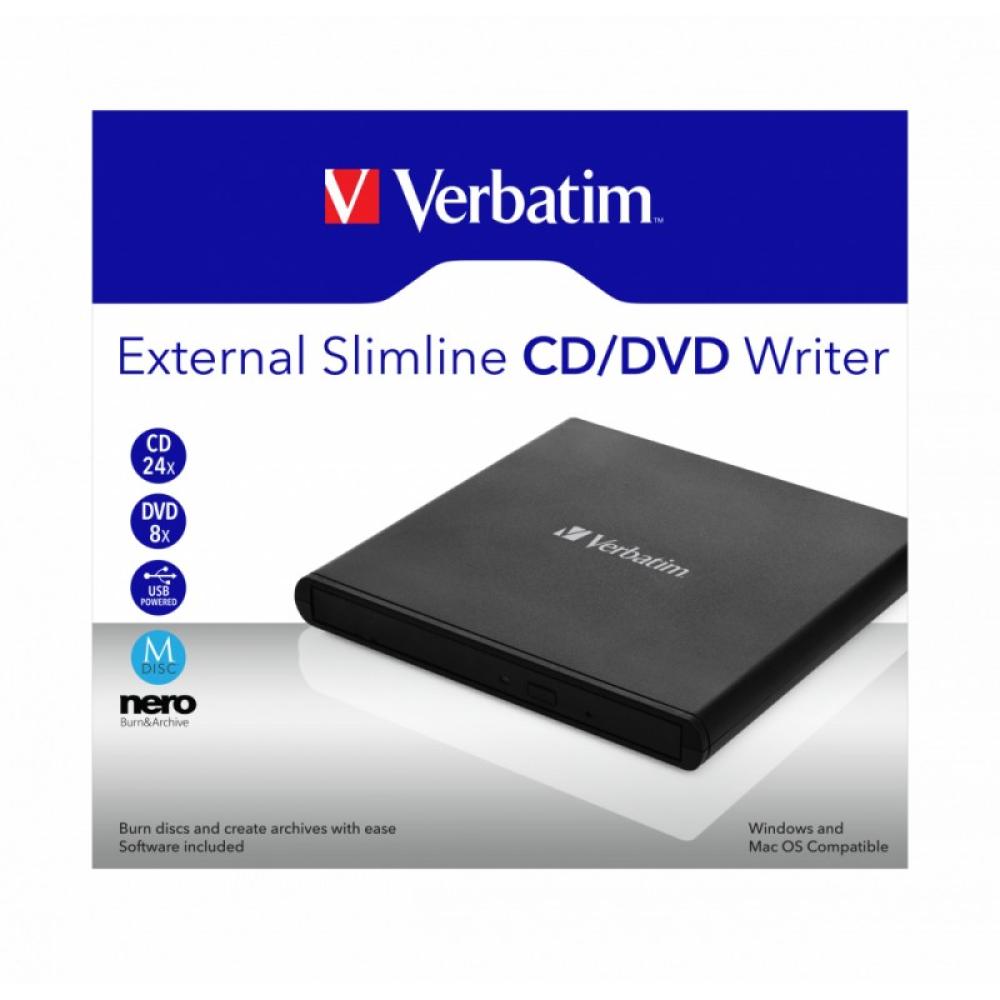Verbatim - External Slimline CD/DVD Writer unidad de disco óptico DVD±RW Negro