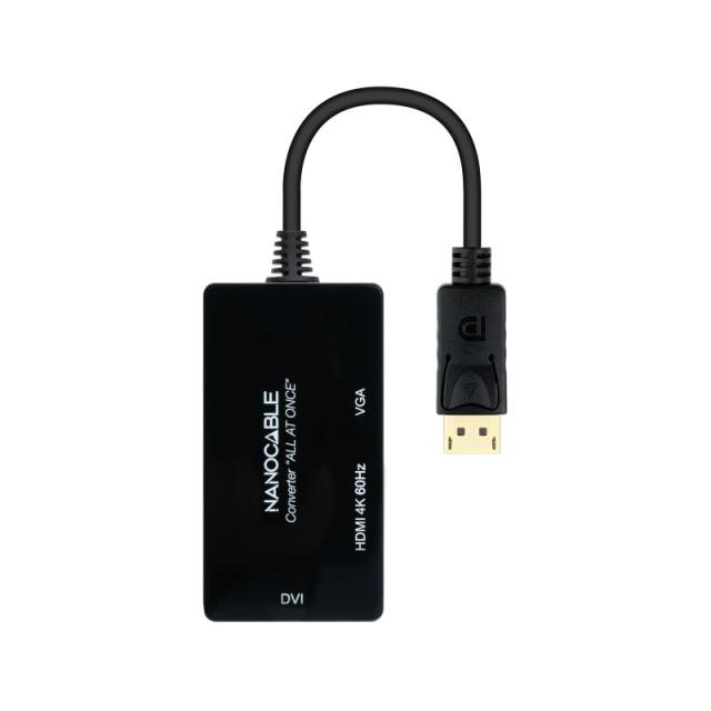 Nanocable - Conversor DISPLAYPORT a HDMI/DVI/VGA, 20 cm, Negro