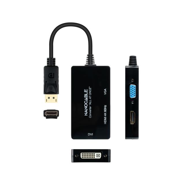 Nanocable - Conversor DISPLAYPORT a HDMI/DVI/VGA, 20 cm, Negro