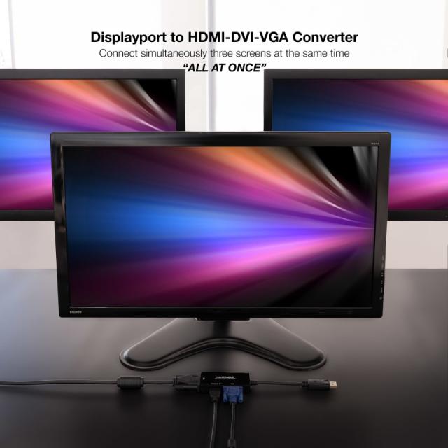 Nanocable - Conversor DISPLAYPORT a HDMI/DVI/VGA, 20 cm, Negro