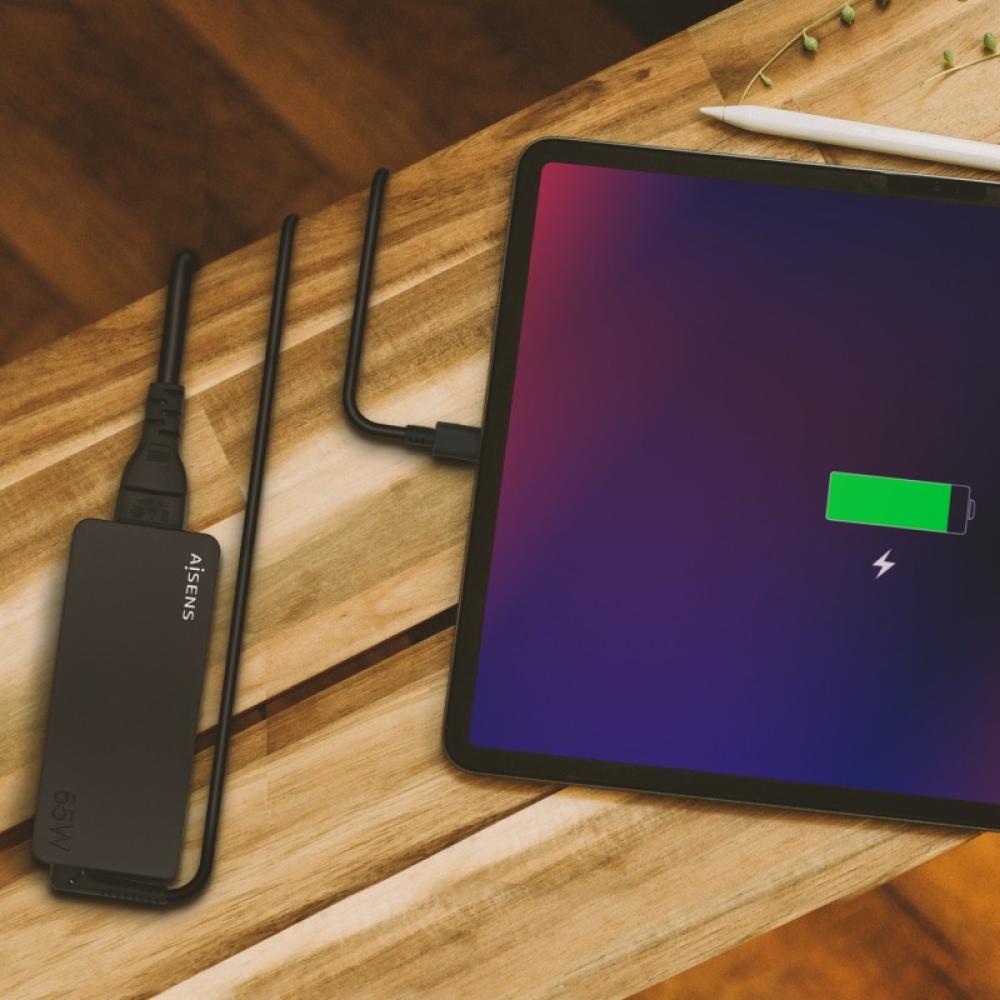 AISENS - Cargador 65W PD3.0 1XUSB-C 1.8M, Negro
