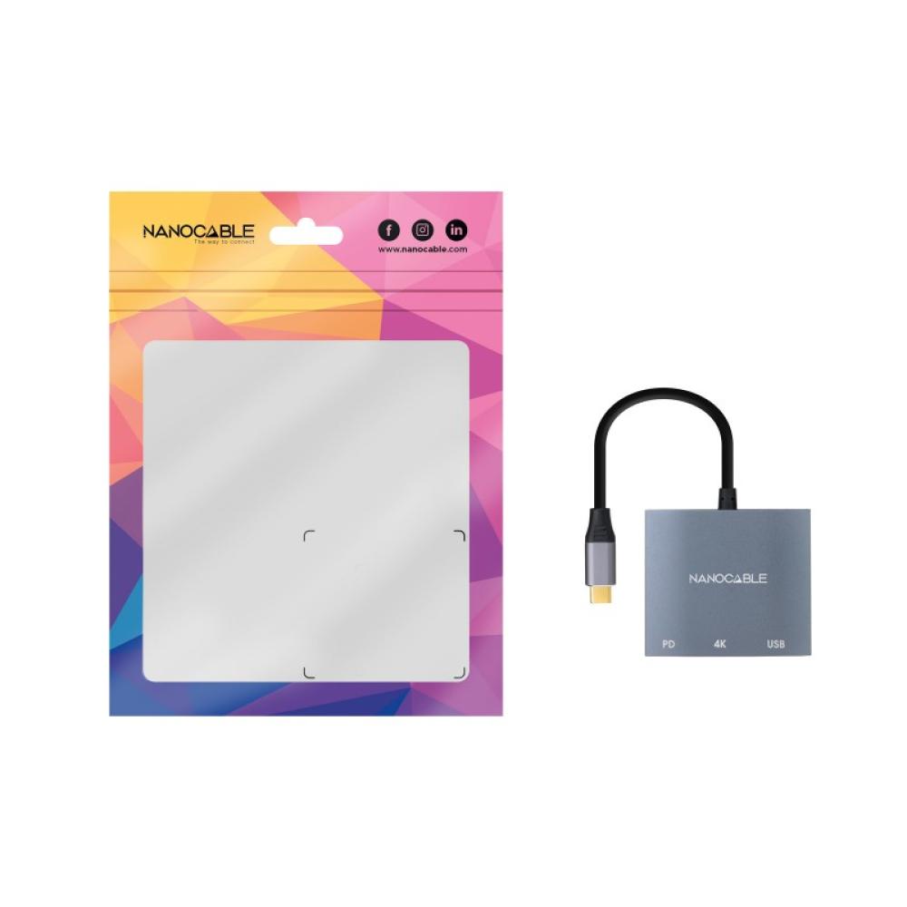 Nanocable - Conversor USB-C a HDMI/USB3.0/USB-C PD, 15 cm, Gris