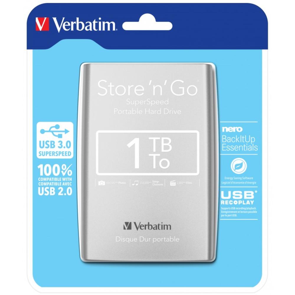 Verbatim - Disco Duro Portátil Store ''n'' Go USB 3.0 de 1 TB en color Plateado