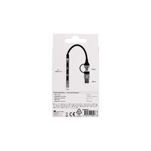 T''nB - HUBSLIM4 hub de interfaz USB 2.0 5000 Mbit/s Gris