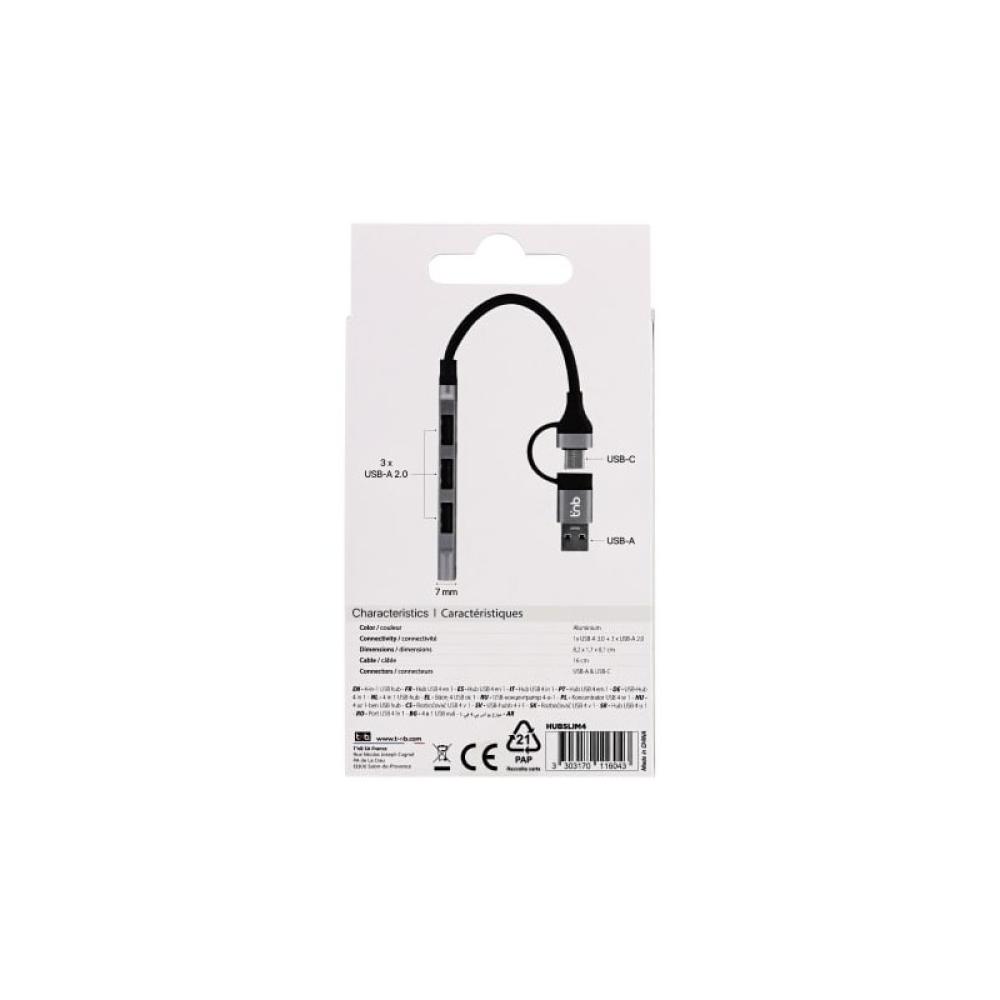 T''nB - HUBSLIM4 hub de interfaz USB 2.0 5000 Mbit/s Gris