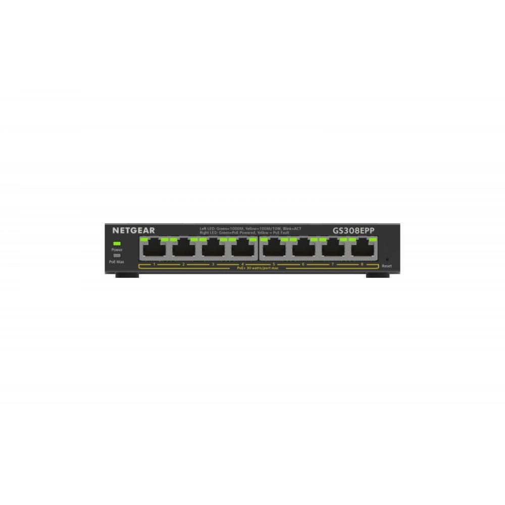 NETGEAR - 8-Port Gigabit Ethernet High-Power PoE+ Plus Switch (GS308EPP) Gestionado L2/L3 Gigabit Ethernet (10/100/1000) Energía