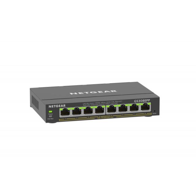NETGEAR - 8-Port Gigabit Ethernet High-Power PoE+ Plus Switch (GS308EPP) Gestionado L2/L3 Gigabit Ethernet (10/100/1000) Energía