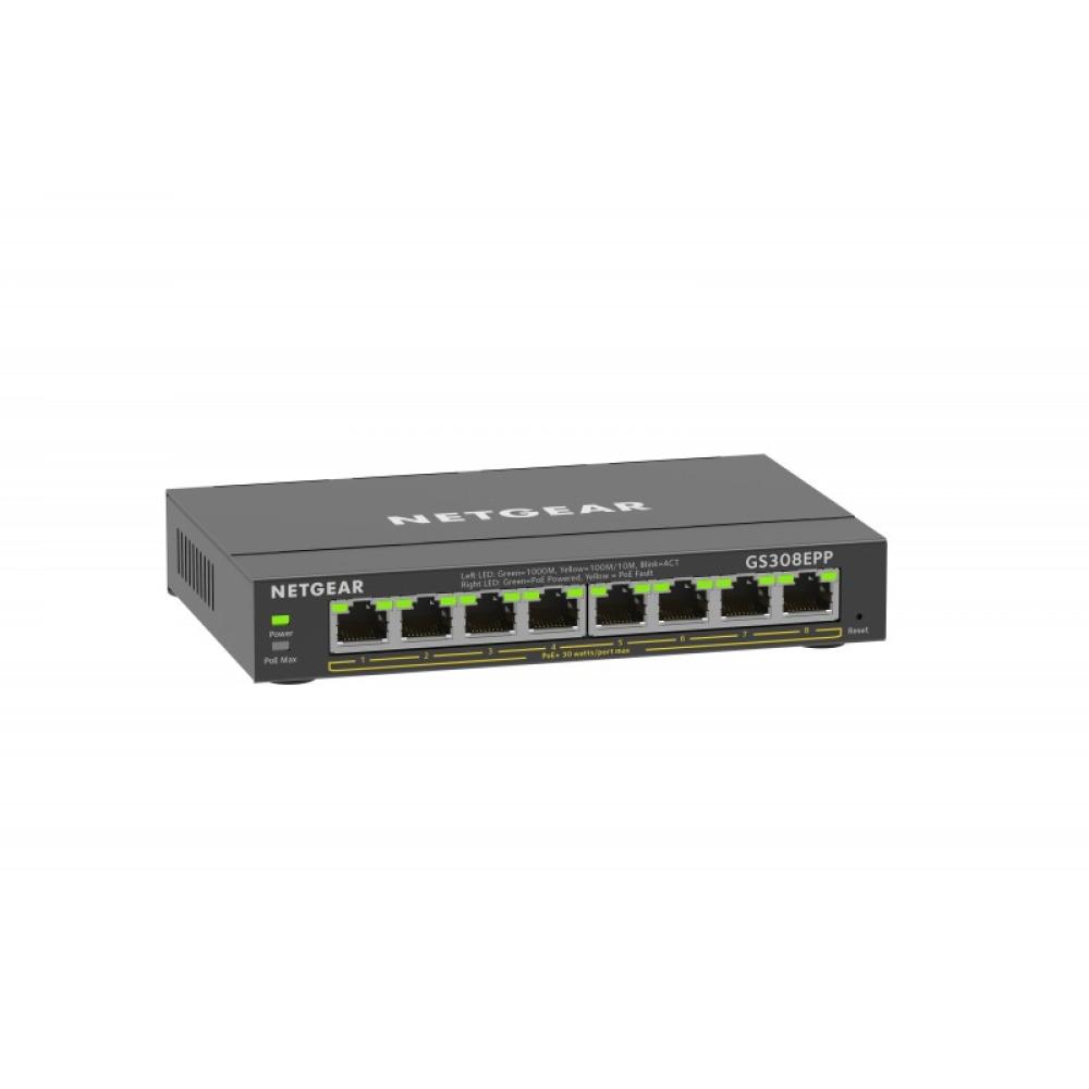 NETGEAR - 8-Port Gigabit Ethernet High-Power PoE+ Plus Switch (GS308EPP) Gestionado L2/L3 Gigabit Ethernet (10/100/1000) Energía