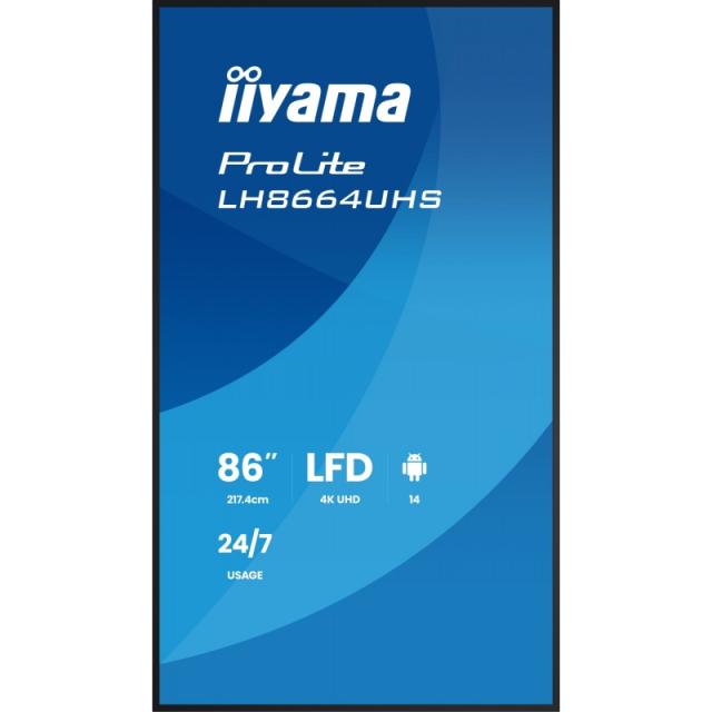 iiyama - LH8664UHS-B3AG pantalla de señalización Pantalla plana para señalización digital 2,17 m (85.6") Wifi 450 cd / m² 4K Ult