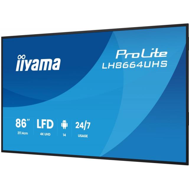 iiyama - LH8664UHS-B3AG pantalla de señalización Pantalla plana para señalización digital 2,17 m (85.6") Wifi 450 cd / m² 4K Ult