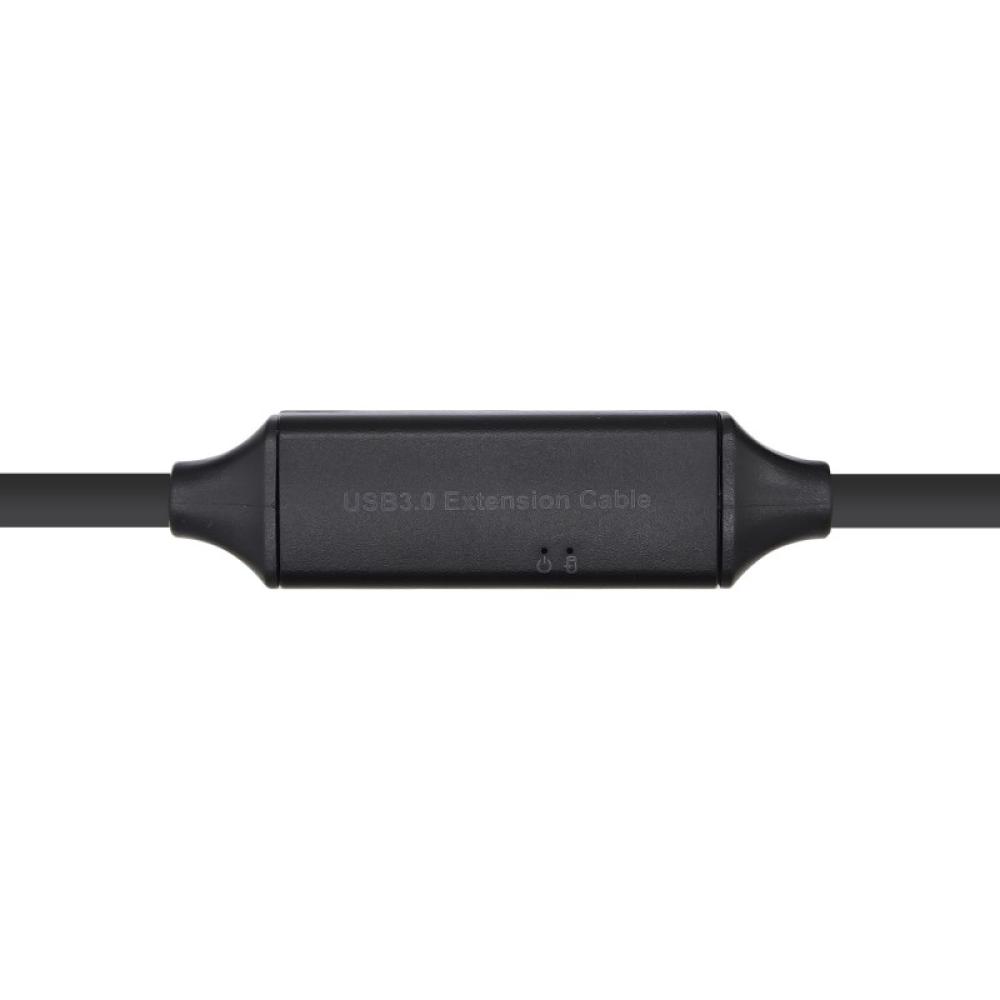 AISENS - Cable USB 3.0 Prolongador con amplificador y alim., Tipo A/M-A/H, Negro, 15m