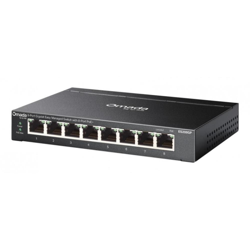 TP-Link - Omada ES208GP switch Gestionado L2 Gigabit Ethernet (10/100/1000) Energía sobre Ethernet (PoE) DIN rail Negro