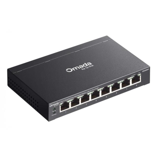 TP-Link - Omada ES208GP switch Gestionado L2 Gigabit Ethernet (10/100/1000) Energía sobre Ethernet (PoE) DIN rail Negro