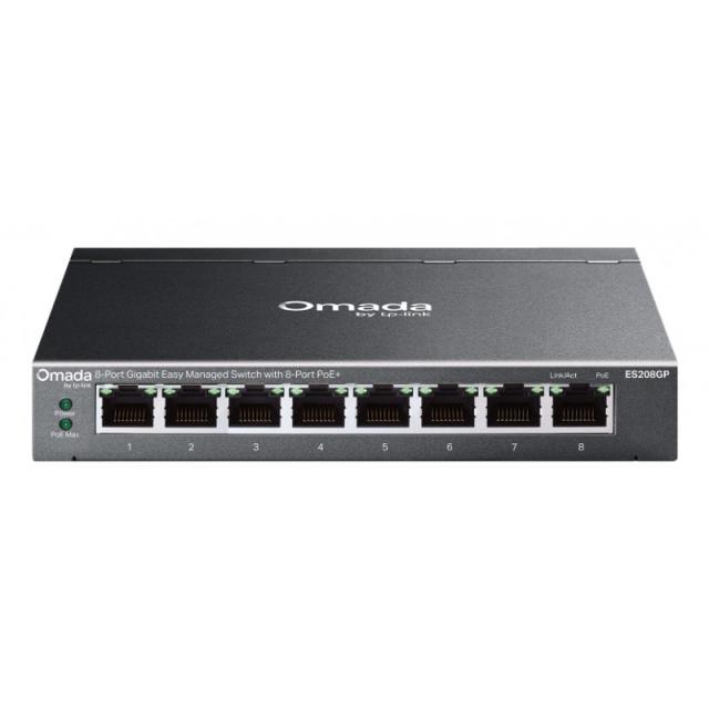 TP-Link - Omada ES208GP switch Gestionado L2 Gigabit Ethernet (10/100/1000) Energía sobre Ethernet (PoE) DIN rail Negro