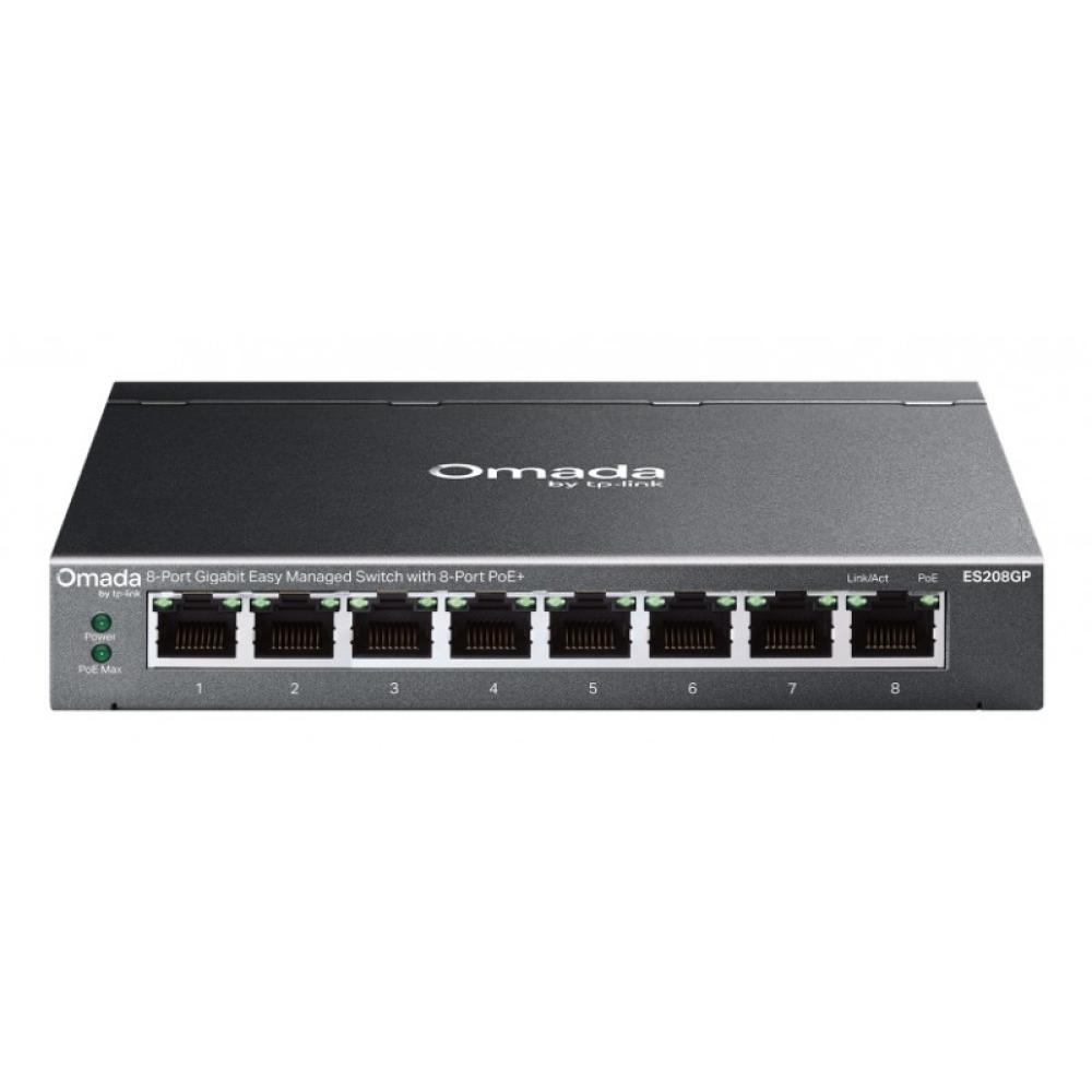 TP-Link - Omada ES208GP switch Gestionado L2 Gigabit Ethernet (10/100/1000) Energía sobre Ethernet (PoE) DIN rail Negro