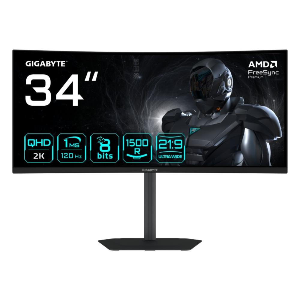 GIGABYTE - GS34WQCA Monitor Gaming Curvo 34" WQHD – 3440 x 1440, 1500R, 120Hz, 1ms, 300 cd/m², FreeSync Premium, HDR Ready, HDMI
