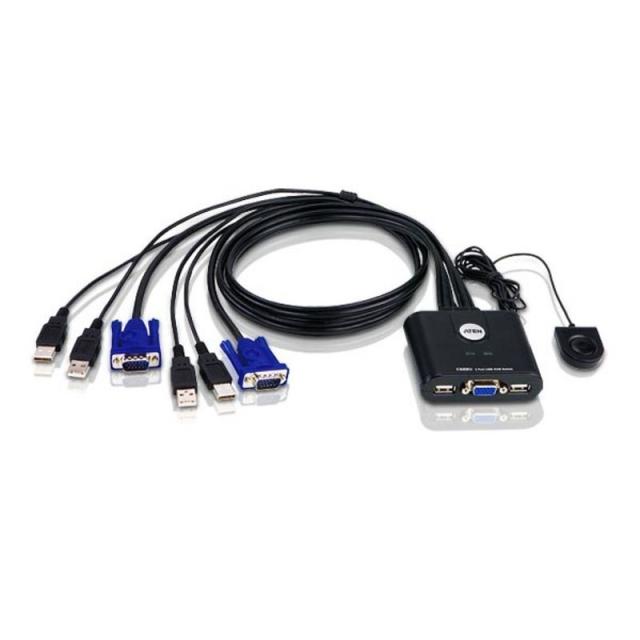 ATEN - Switch KVM formato cable VGA USB de 2 puertos con selector remoto de puerto