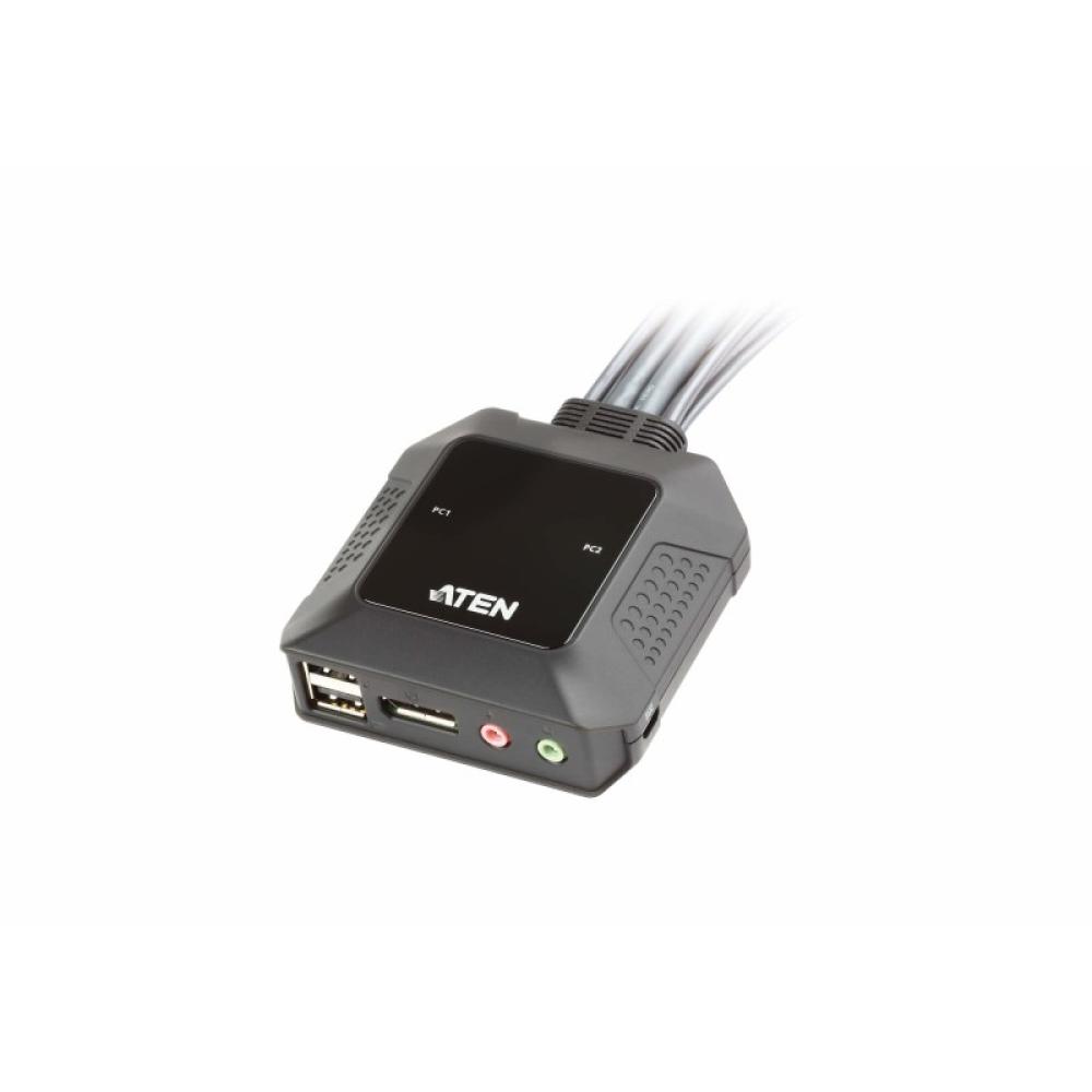 ATEN - Switch KVM formato cable DisplayPort USB de 2 puertos selector remoto de puerto