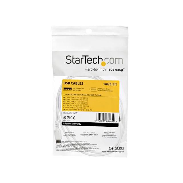 StarTech.com - Cable de Carga USB-A a USB-C de 1m - Cable de Carga Rápida y Sincronización USB 2.0 de Servicio Pesa - RUSB2AC1MW