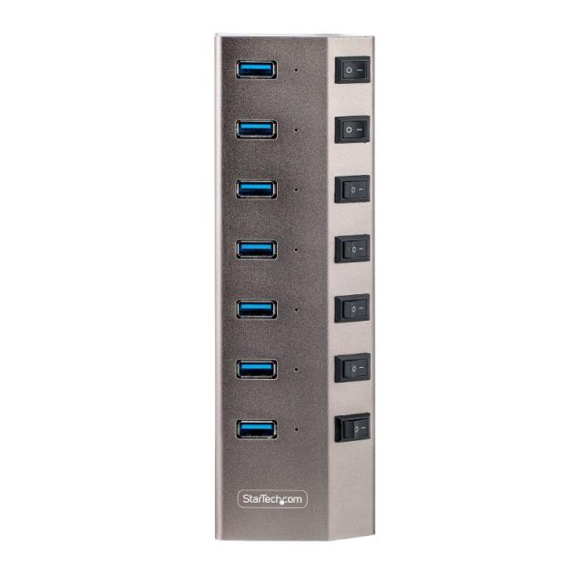 StarTech.com - Hub USB-C Autoalimentado de 7 puertos con Interruptores Individuales - Concentrador USB 3.0 a 5 Gbps con Fuente d