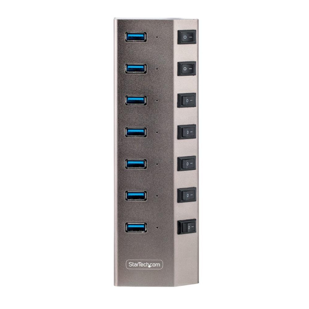 StarTech.com - Hub USB-C Autoalimentado de 7 puertos con Interruptores Individuales - Concentrador USB 3.0 a 5 Gbps con Fuente d
