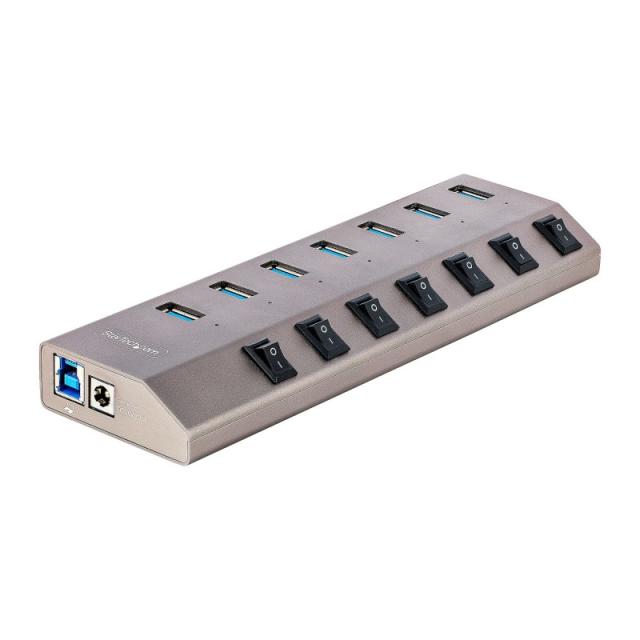 StarTech.com - Hub USB-C Autoalimentado de 7 puertos con Interruptores Individuales - Concentrador USB 3.0 a 5 Gbps con Fuente d