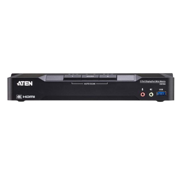 ATEN - Matriz de vídeo en formato compacto KVM DisplayPort 4K dual display de 2 puertos con Boundless Switching
