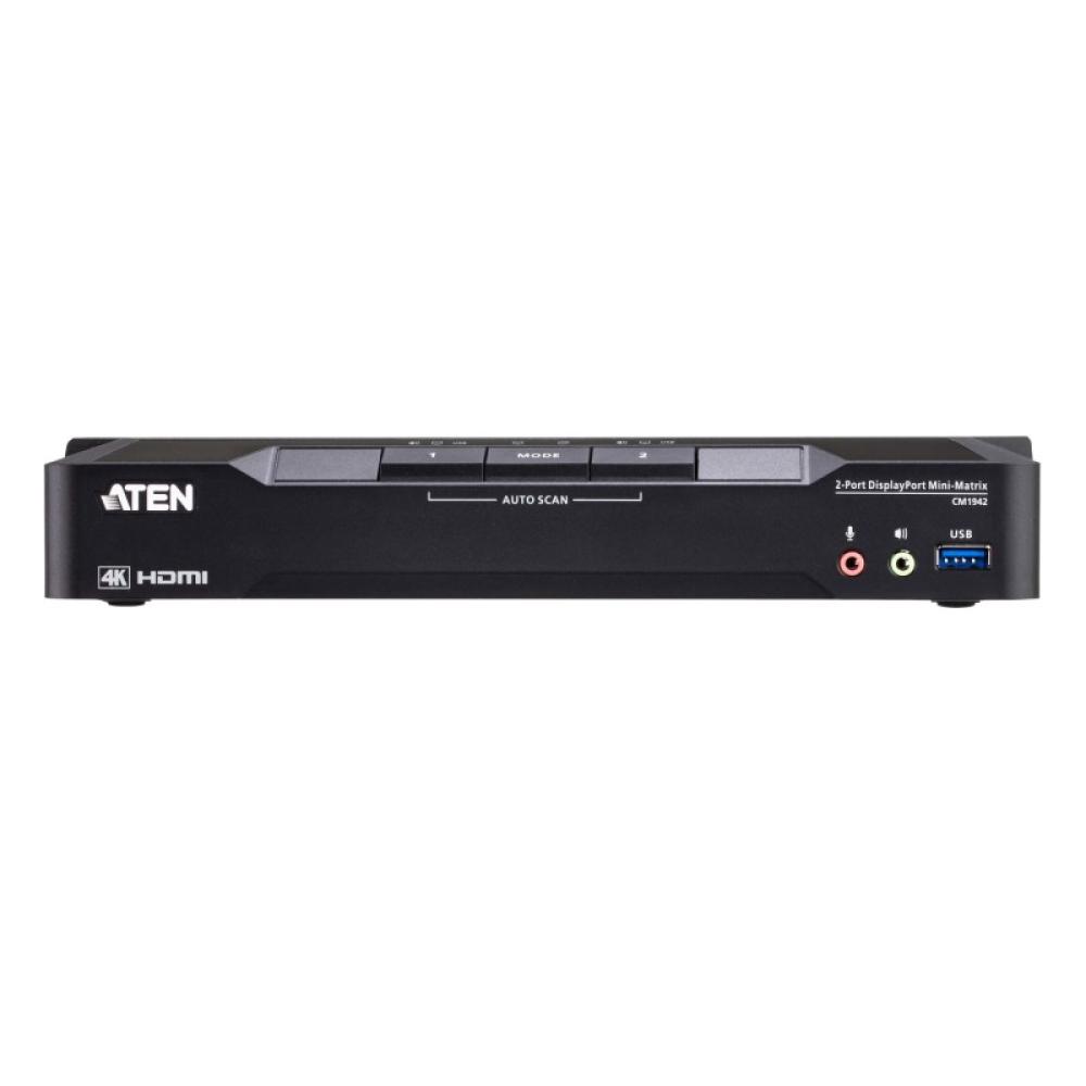ATEN - Matriz de vídeo en formato compacto KVM DisplayPort 4K dual display de 2 puertos con Boundless Switching