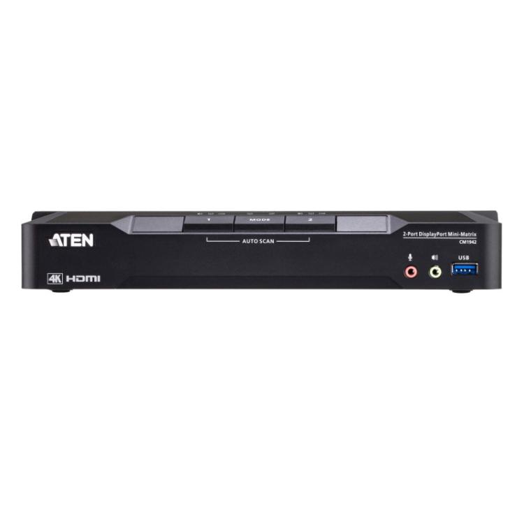 ATEN - Matriz de vídeo en formato compacto KVM DisplayPort 4K dual display de 2 puertos con Boundless Switching