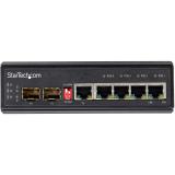 StarTech.com - Switch Conmutador Industrial Ethernet Gigabit 6 Puertos - 4x RJ45 PoE - 2 Ranuras SFP PoE+ de 30W 12-48VDC DIN (I