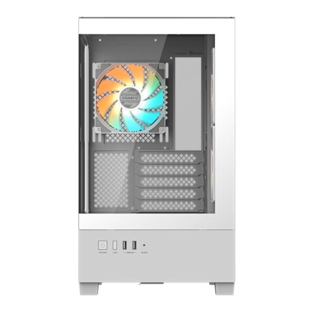 GIGABYTE - C201 PANORAMIC ICE Caja para PC – Torre media, m-ATX, compatible con radiador de 360 mm, 3 ventiladores preinstalados