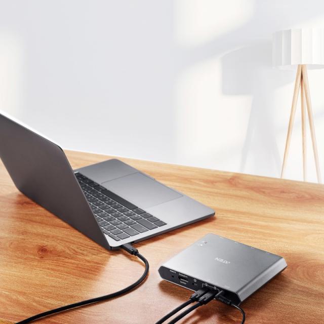 ATEN - Conmutador KVM 4K DisplayPort USB-C de 2 puertos con paso de corriente