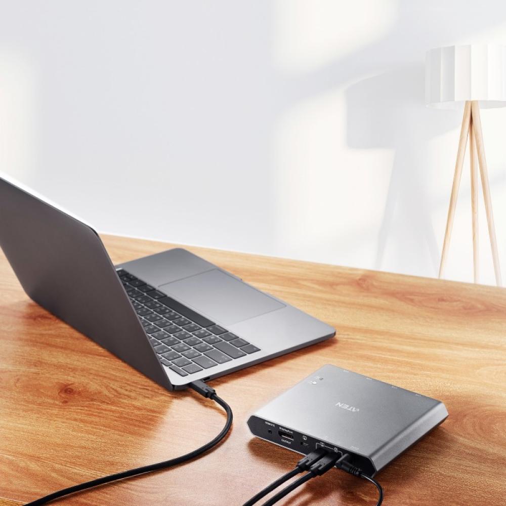 ATEN - Conmutador KVM 4K DisplayPort USB-C de 2 puertos con paso de corriente
