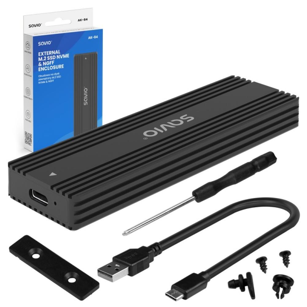 Savio - AK-84 caja para disco duro externo Caja externa para unidad de estado sólido (SSD) Negro M.2
