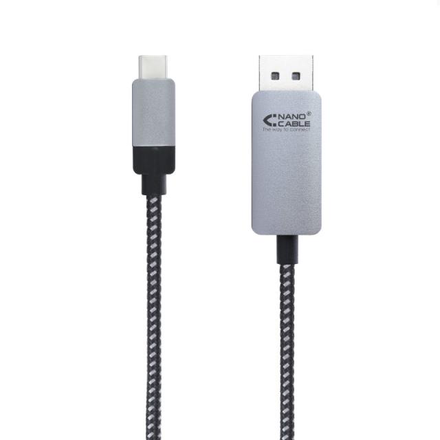 Nanocable - 10.15.5002 adaptador de cable de vídeo 1,8 m USB Tipo C DisplayPort Aluminio, Negro