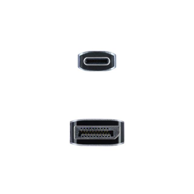 Nanocable - 10.15.5002 adaptador de cable de vídeo 1,8 m USB Tipo C DisplayPort Aluminio, Negro