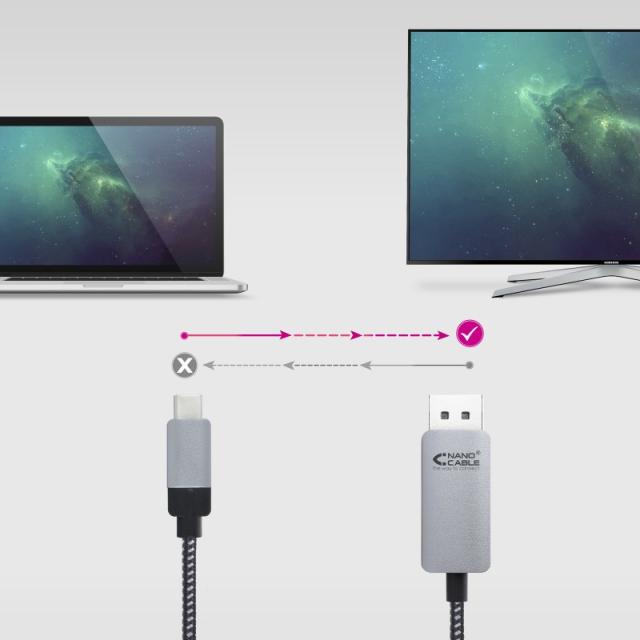 Nanocable - 10.15.5002 adaptador de cable de vídeo 1,8 m USB Tipo C DisplayPort Aluminio, Negro