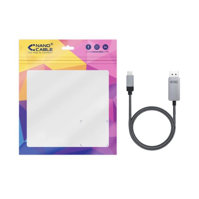 Nanocable - 10.15.5002 adaptador de cable de vídeo 1,8 m USB Tipo C DisplayPort Aluminio, Negro