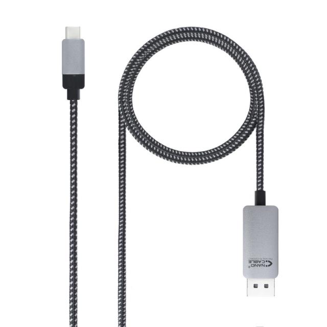 Nanocable - 10.15.5002 adaptador de cable de vídeo 1,8 m USB Tipo C DisplayPort Aluminio, Negro