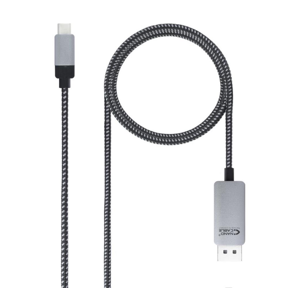 Nanocable - 10.15.5002 adaptador de cable de vídeo 1,8 m USB Tipo C DisplayPort Aluminio, Negro