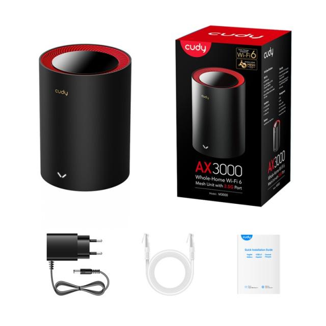 Cudy - M3000 Doble banda (2,4 GHz / 5 GHz) Wi-Fi 6 (802.11ax) Negro, Rojo 1 Interno